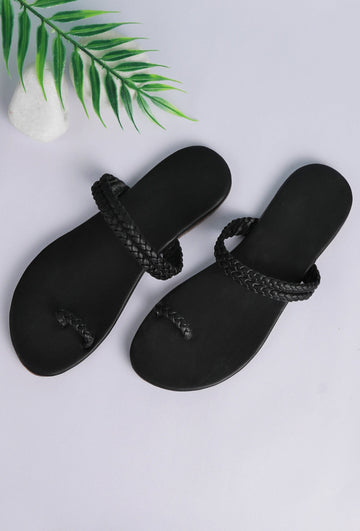 Black Knotted Cruelty Free Leather Sandals